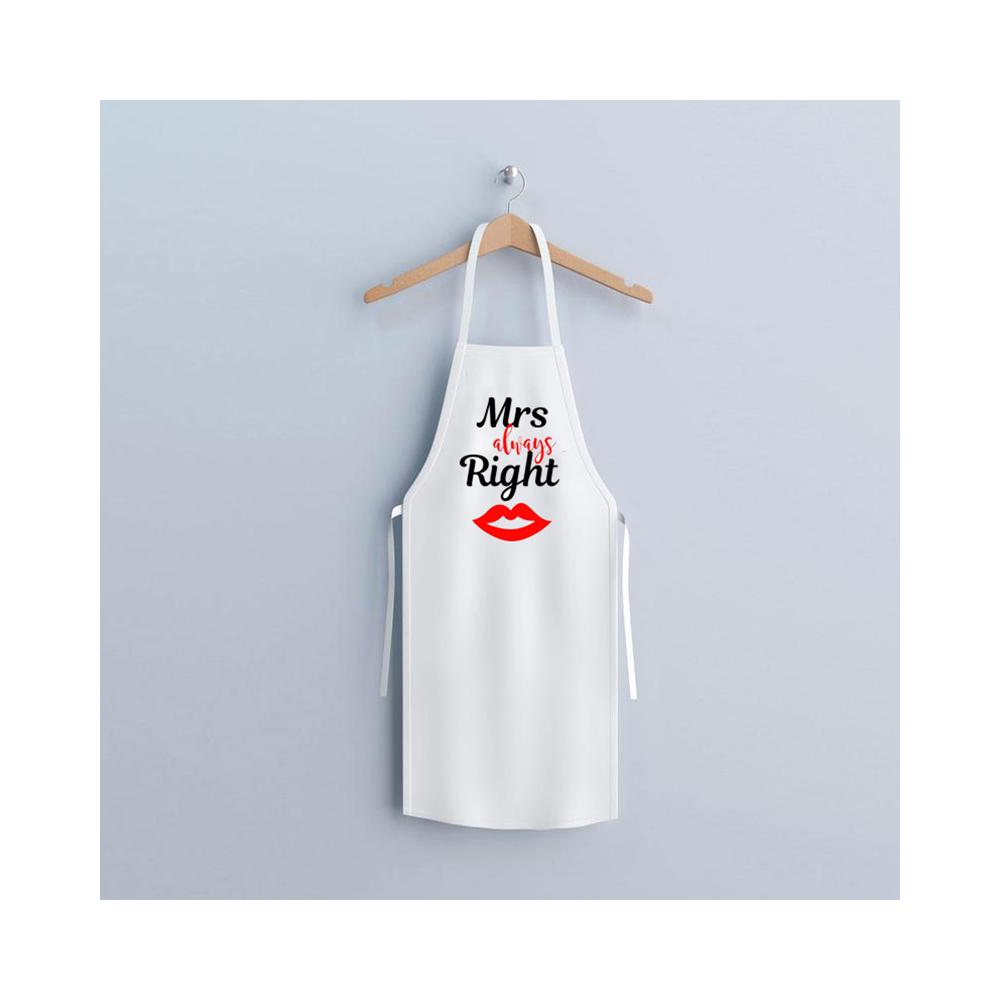 Amenajare si Decor Gradina - Șorț bucătărie "Mrs. Always Right" 80x70 cm, bumbac 200 gsm, alb cu imprimeu negru/roșu