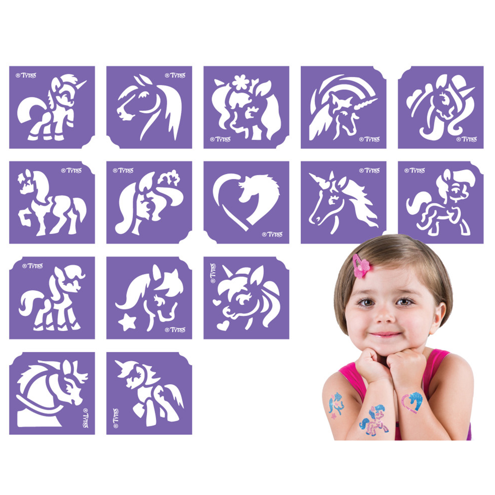 Casa si Gradina - Set Șabloane Tatuaje pentru Copii Cai și Unicorni, 15 Modele