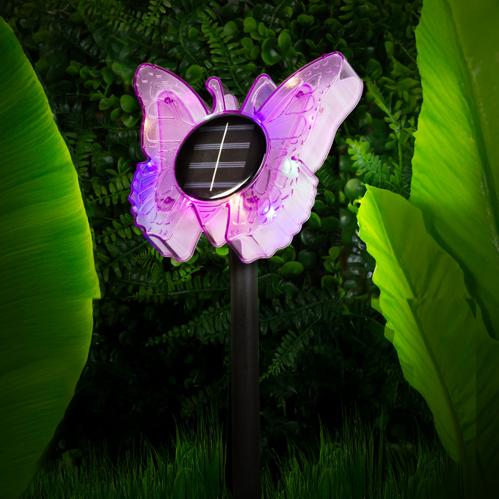 Lampă Solară de Grădină cu Fluture, LED Alb Cald și Multicolor, 35 cm, Mov [1]