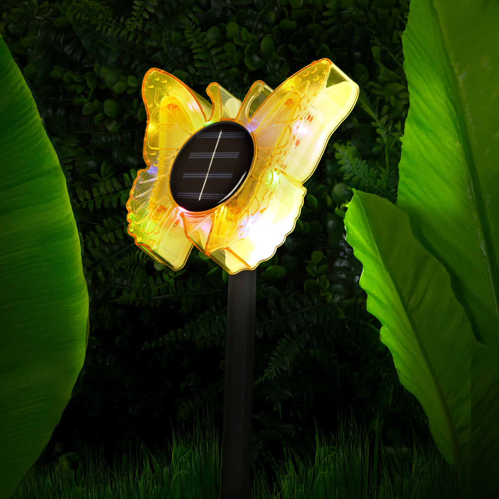 Lampă Solară de Grădină cu Fluture, LED Alb Cald și Multicolor, 35 cm, Galben [1]