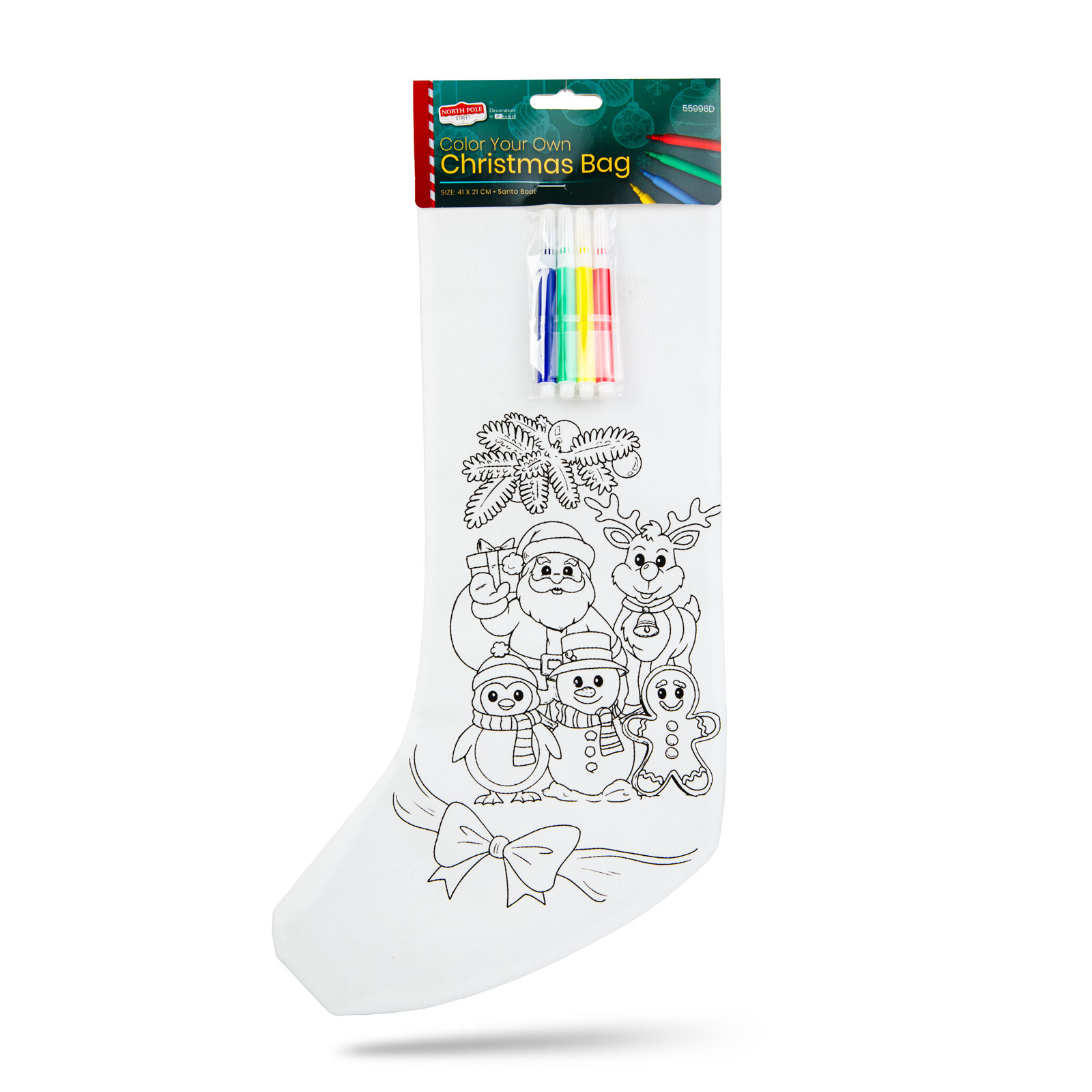 Cizmă de Moș Crăciun de colorat - cu 4 carioci - 4 modele - 41 x 21 cm [1]