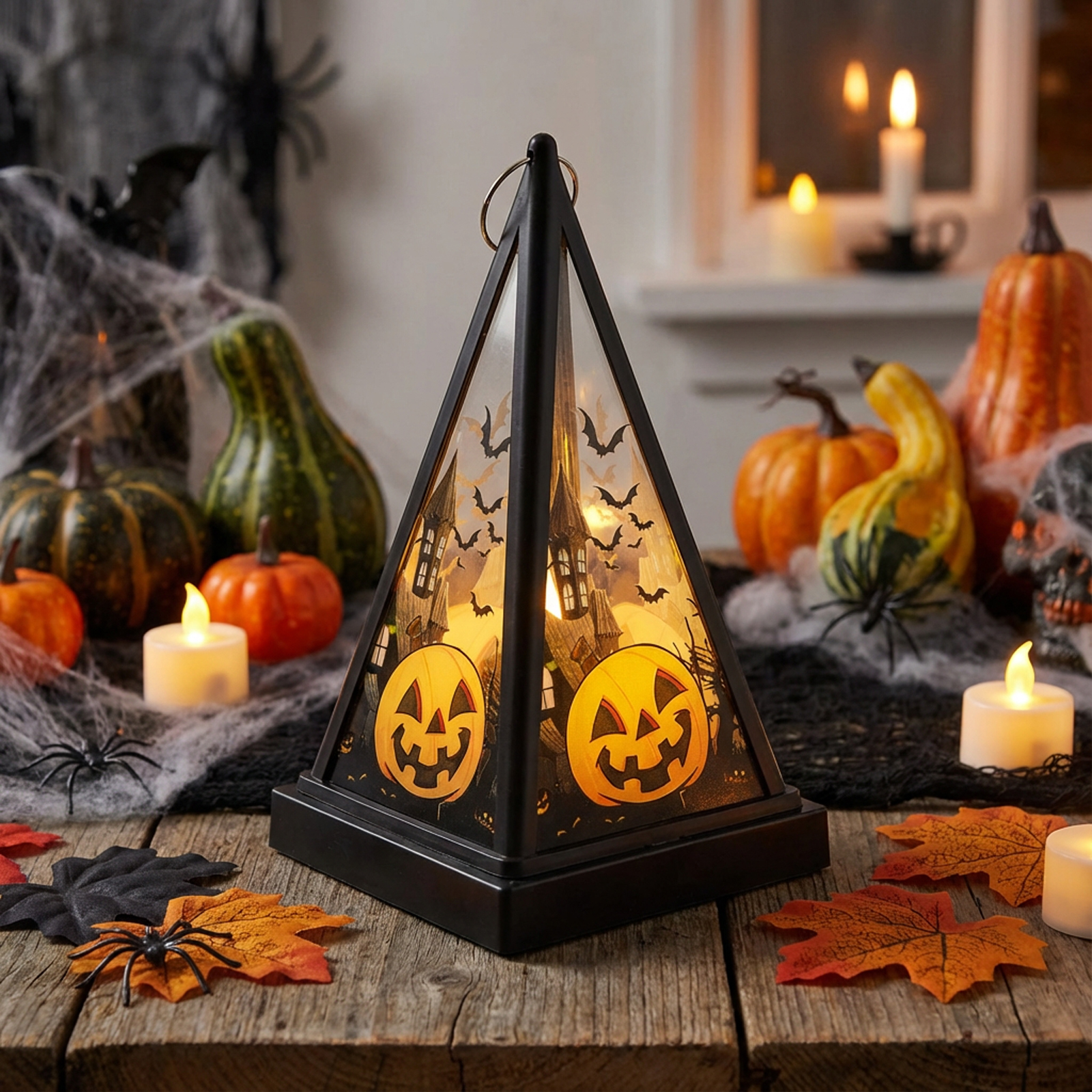 Felinar LED Halloween - dovleac - alb cald - negru - 9,5 x 9,5 x 17 cm - 2 x AAA [1]