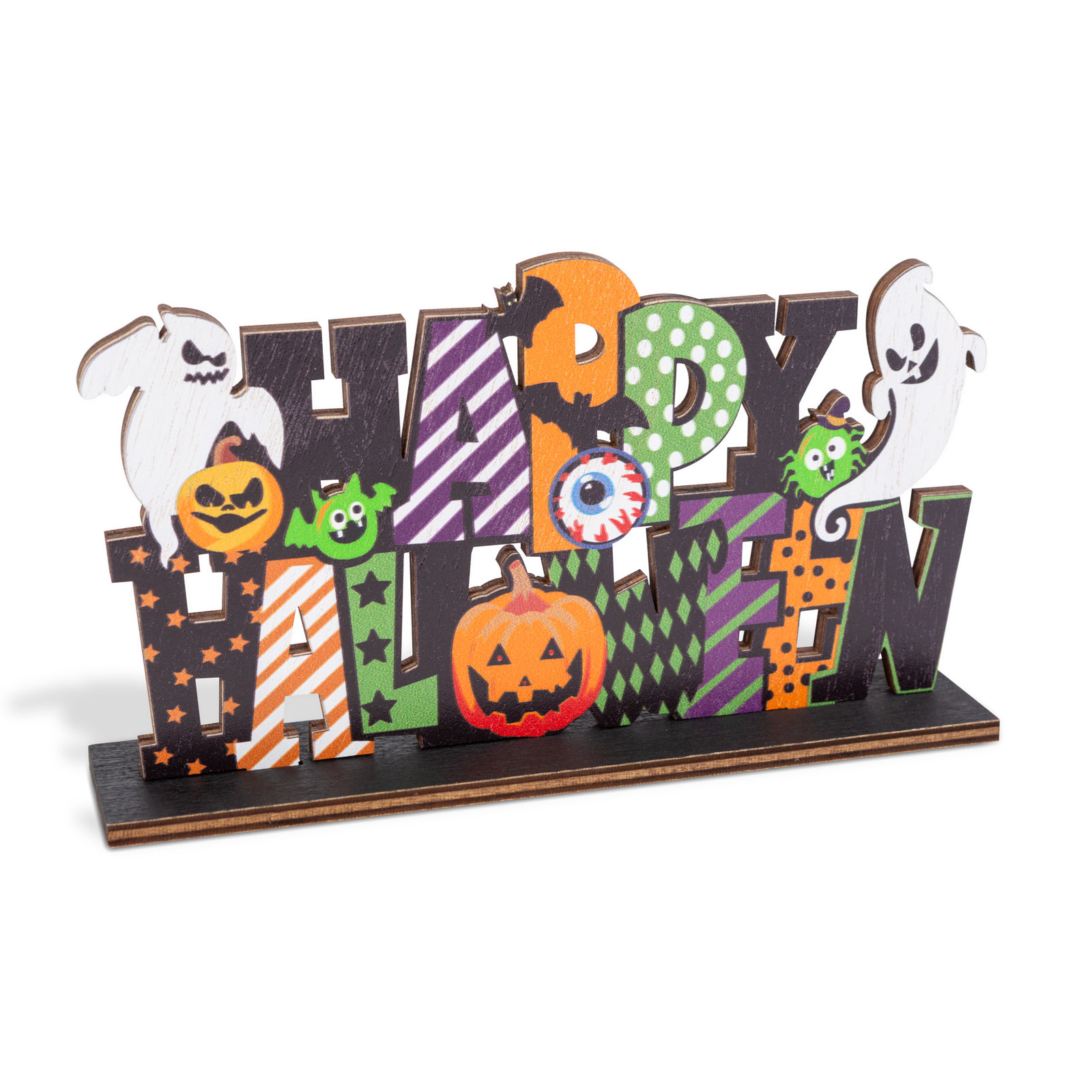 Decor pentru raft din lemn de Halloween - "Happy Halloween" - 17 x 10 x 4 cm [1]