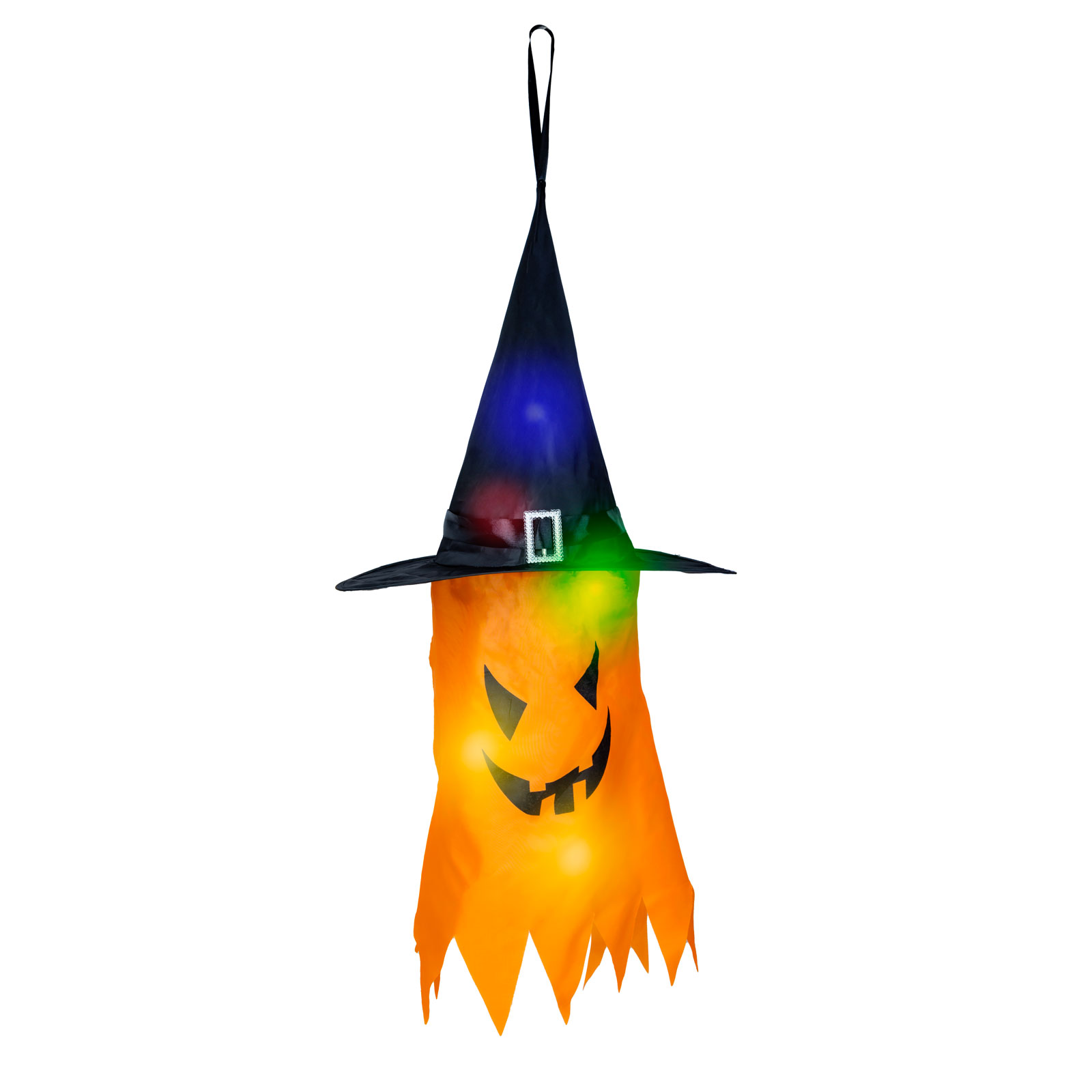 Decor LED Halloween - fantomă - galben - 10 LED-uri colorate - poate fi agățat - 2 x 2032 - 75 x 35 [1]