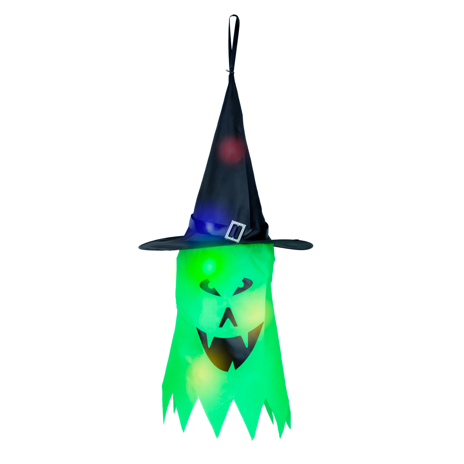 Decor LED Halloween - fantomă - verde - LED 10 culori - suspendabil - 2 x 2032 - 75 x 35 cm [1]