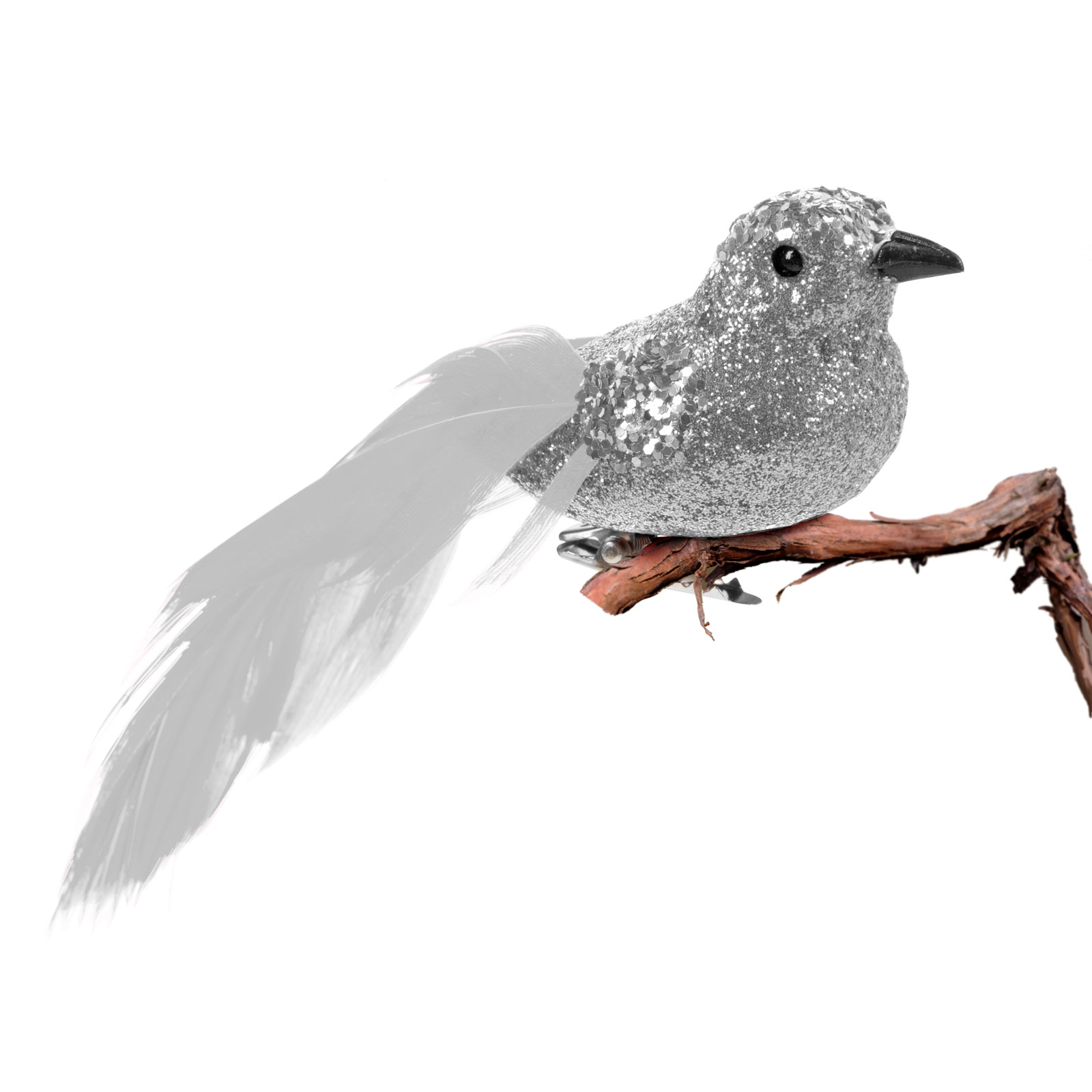 Ornament de Crăciun - pasăre cu sclipici - argintiu - 2 buc. / pachet [1]