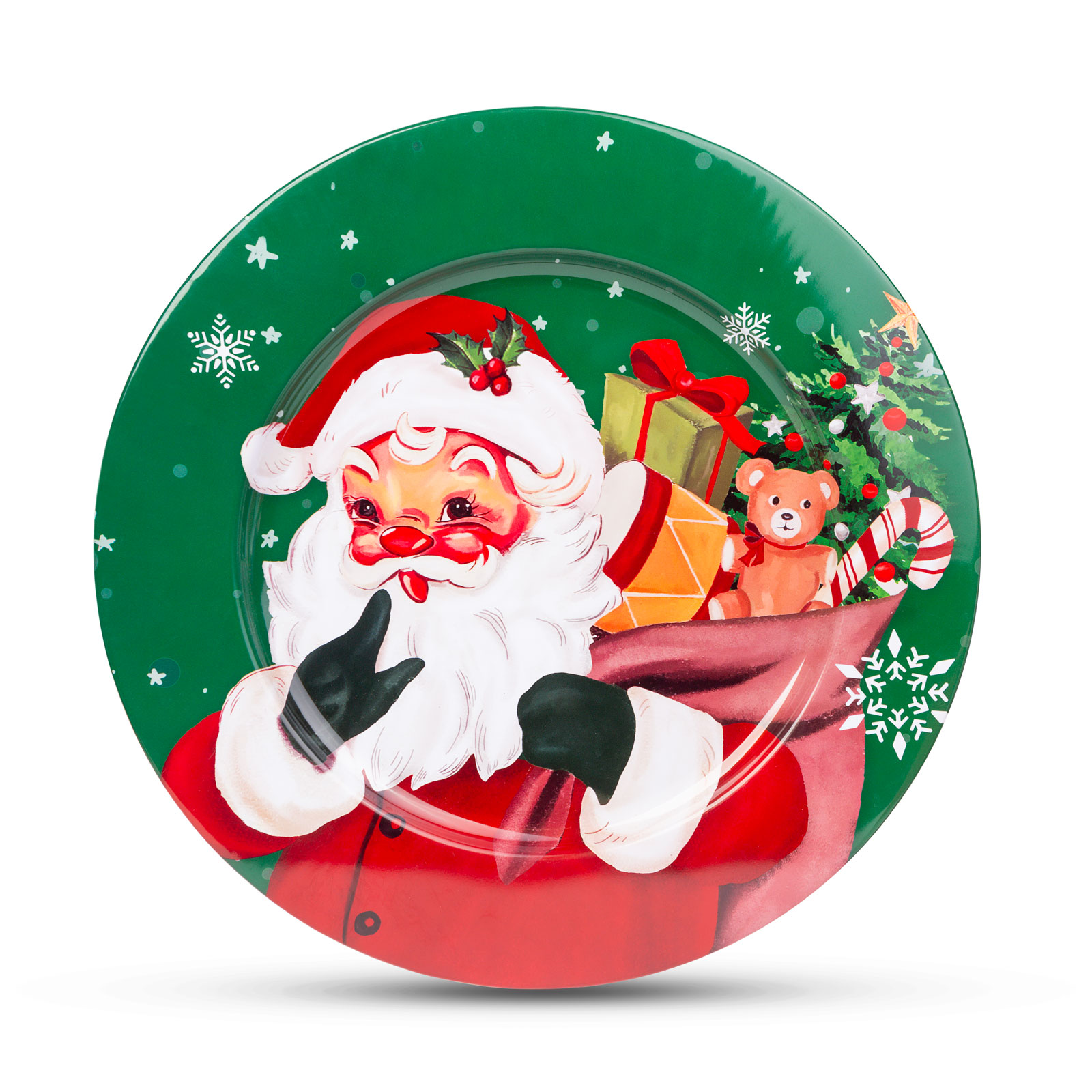 Tavă de Crăciun - metal - Moș Crăciun - verde - 33 cm [1]