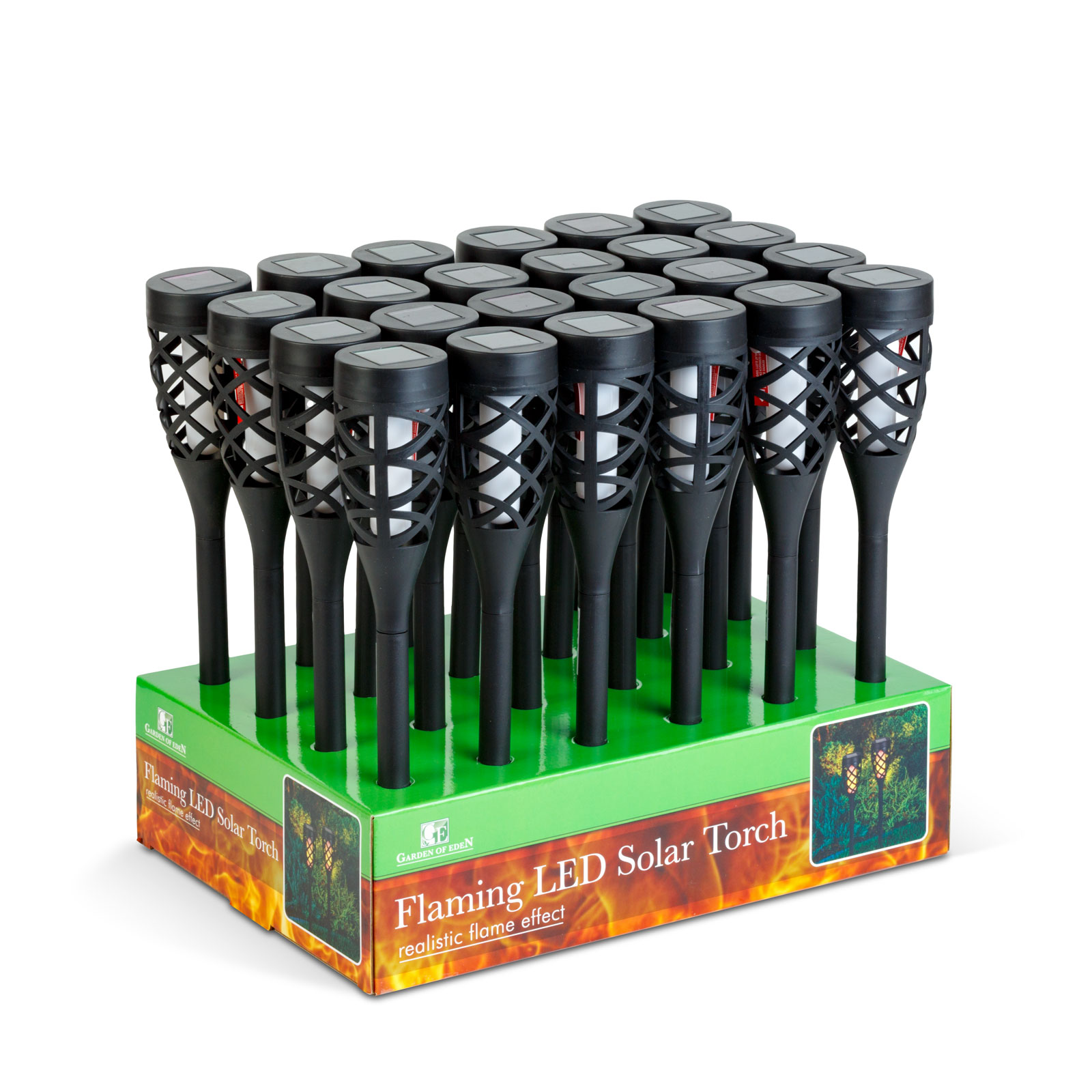 Lampă solară LED - efect de flacără - 12 LED-uri galbene - plastic - negru - 60 x 420 mm [2]