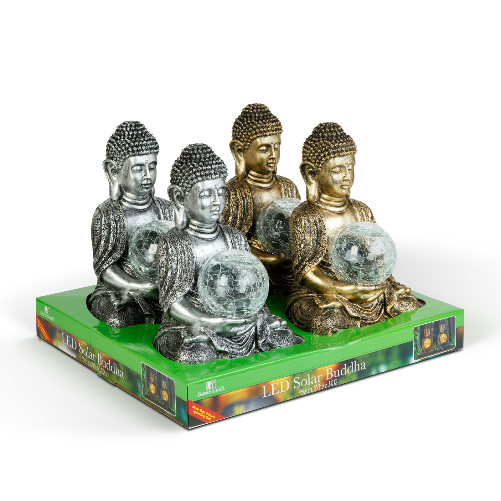 Statueta Buddha cu lampa solara LED alb cald decor gradina 17x15x26 cm IP44 [2]