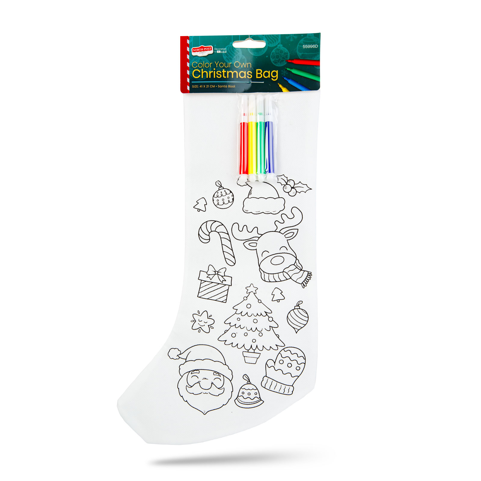 Cizmă de Moș Crăciun de colorat - cu 4 carioci - 4 modele - 41 x 21 cm [2]