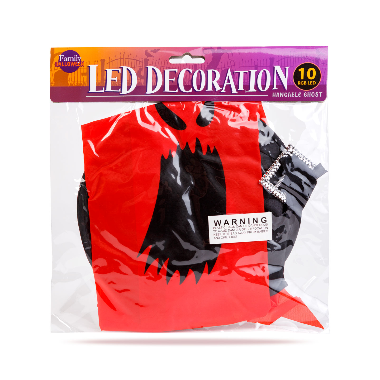 Decor LED Halloween - fantomă - roșu - LED 10 culori - suspendabil - 2 x 2032 - 75 x 35 cm [2]