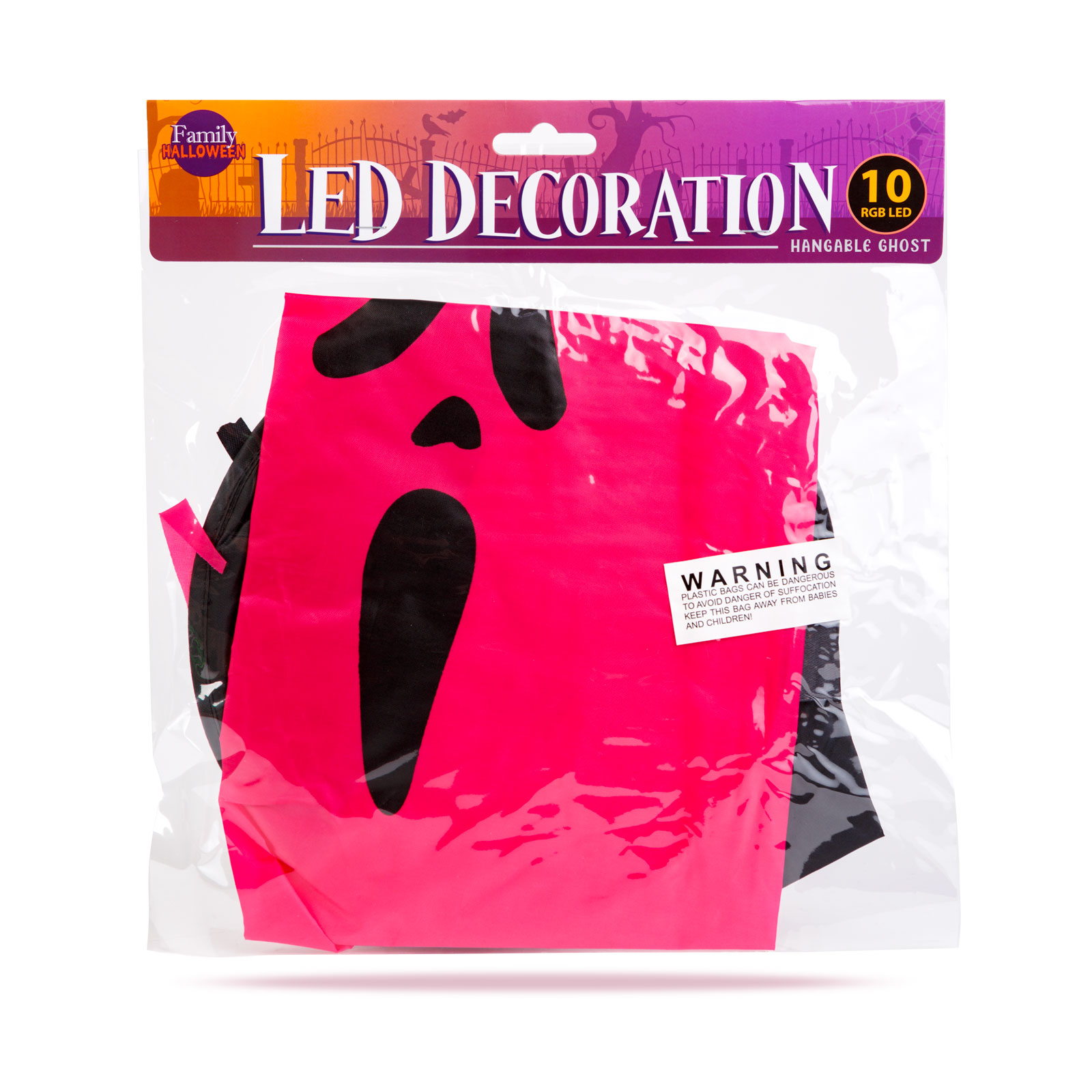 Decor LED Halloween - fantomă - roz - 10 LED-uri colorate - poate fi agățat - 2 x 2032 - 75 x 35 cm [2]