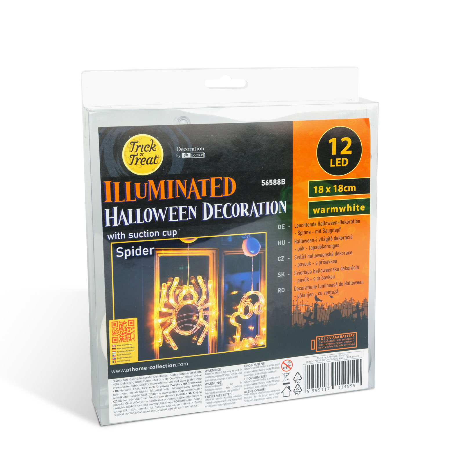 Decorațiune luminoasă de Halloween - păianjen - cu ventuză - 12 LED - 20 x 18,5 cm - 3 x AAA [1]