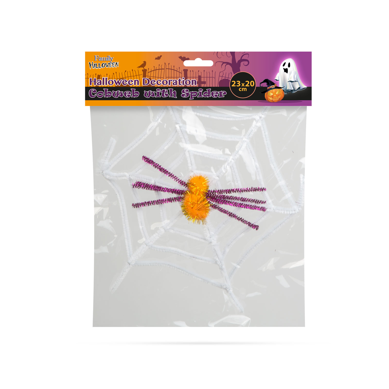 Decoraţie de Halloween model pânză de păianjen, cu păianjen - alb [2]