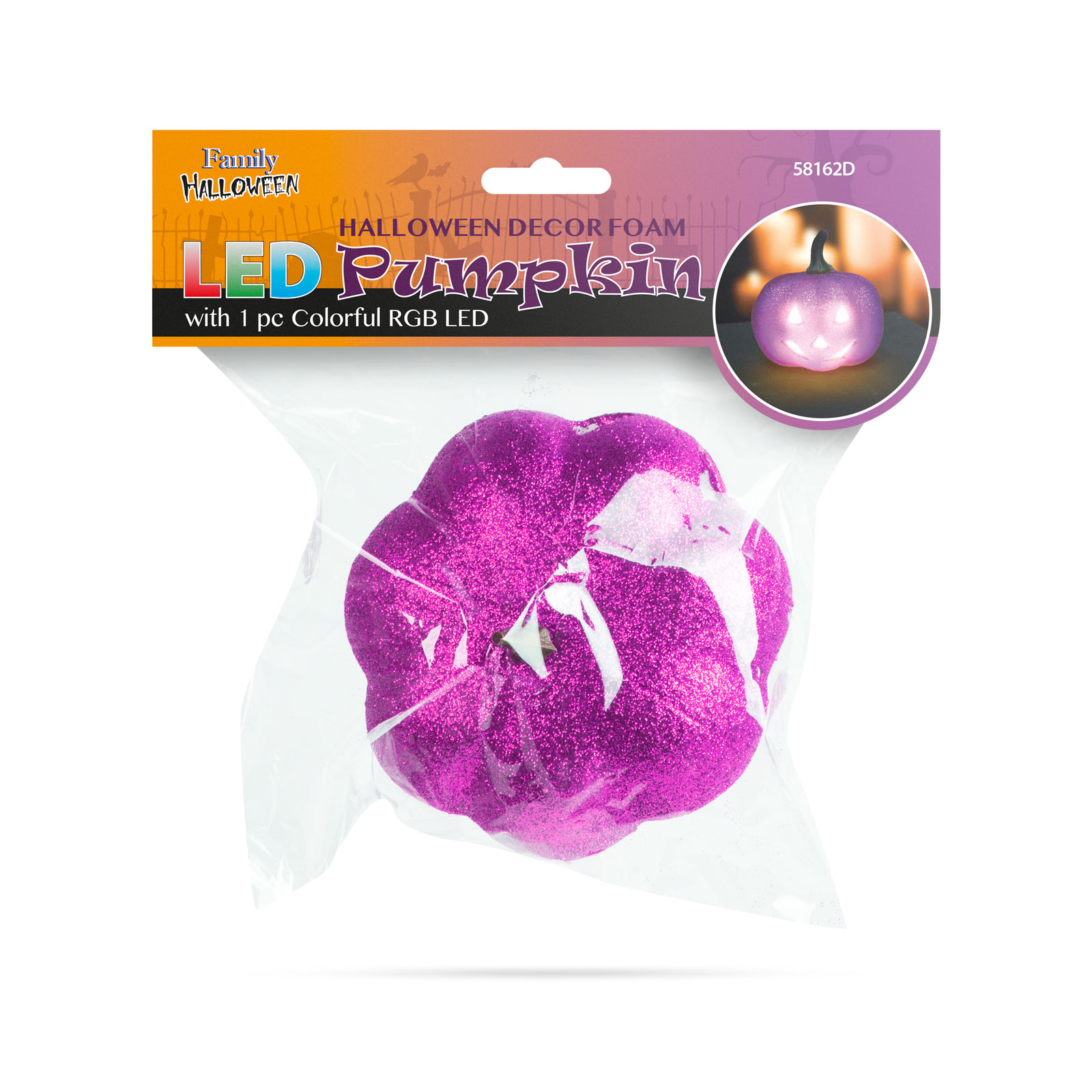 Decor Halloween RGB LED - dovleac din spumă - mov- 11 cm [1]