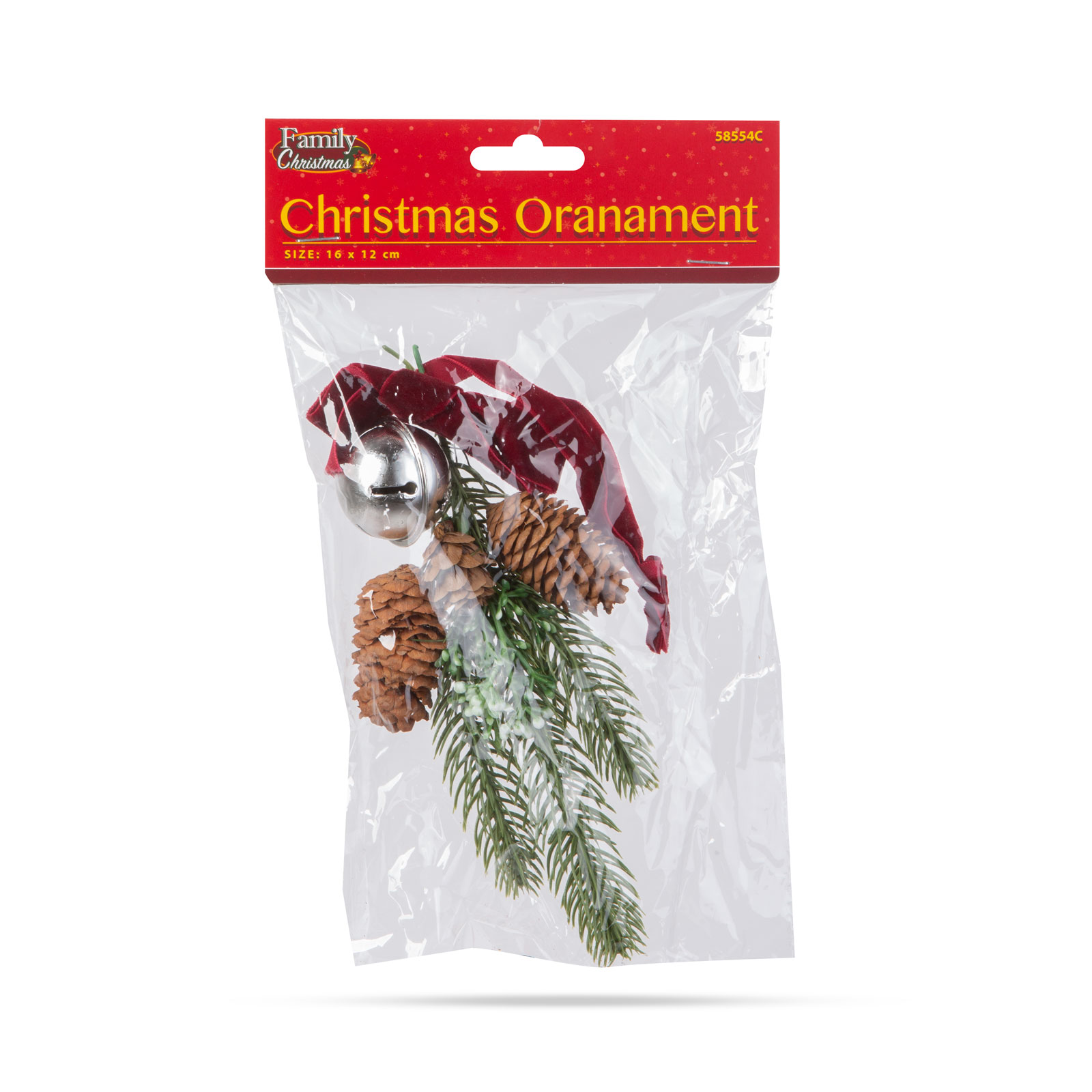 Decor pentru usi de Craciun - pin artificial, cu con, clopot argintiu - 16 x 15 cm [2]