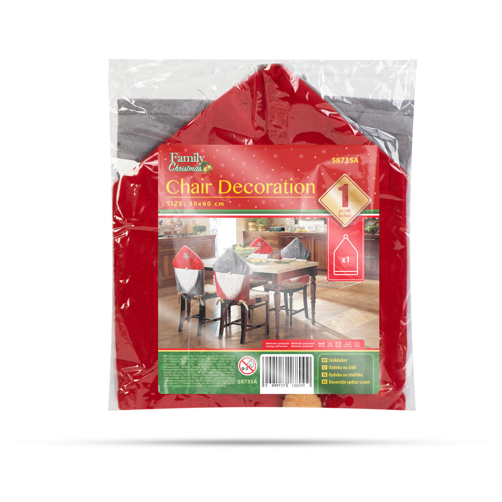 Decor scaun de Crăciun - spiriduș scandinav - 50 x 60 cm - roșu / gri [1]