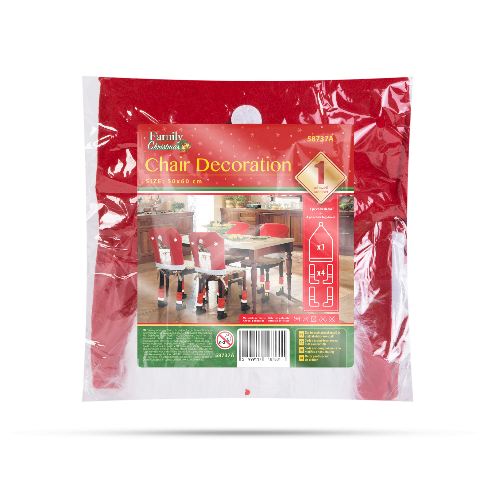 Decor pentru scaun de Crăciun - Mos Crăciun - 50 x 60 cm - roșu / alb [1]