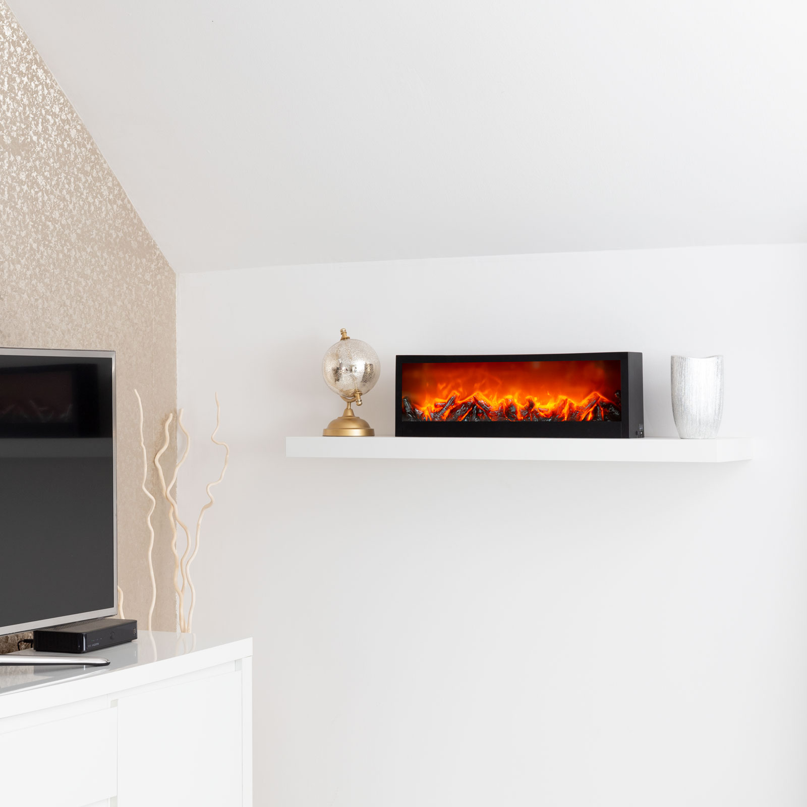 Şemineu LED cu efect de flacără - cu alimentare de la baterie sau USB - 60 x 10 x 20 cm [2]