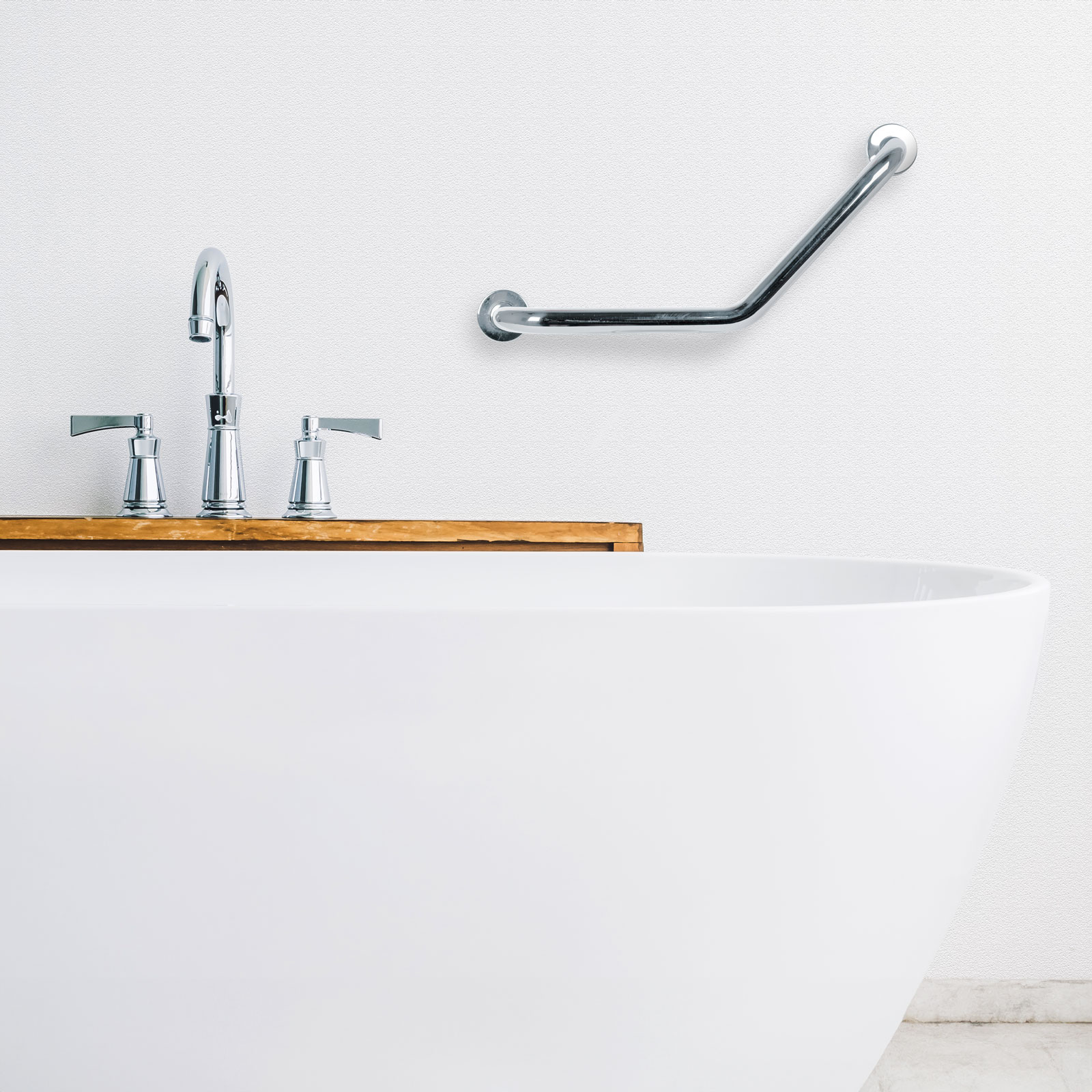 Maner siguranta baie inox cromat 45 grade, bara sprijin cada si dus, suport perete 25+25 cm [2]