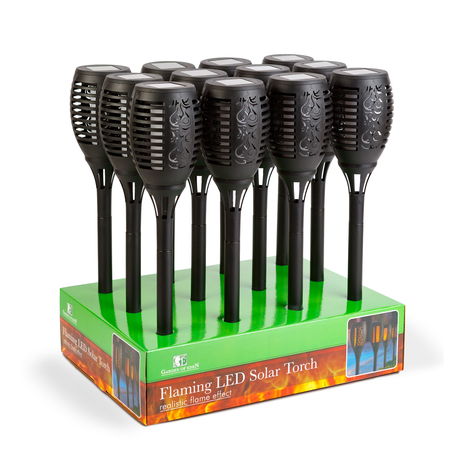 Lampă solară LED - efect de flacără - 12 LED-uri galbene - plastic - negru - 10 x 58 cm [3]