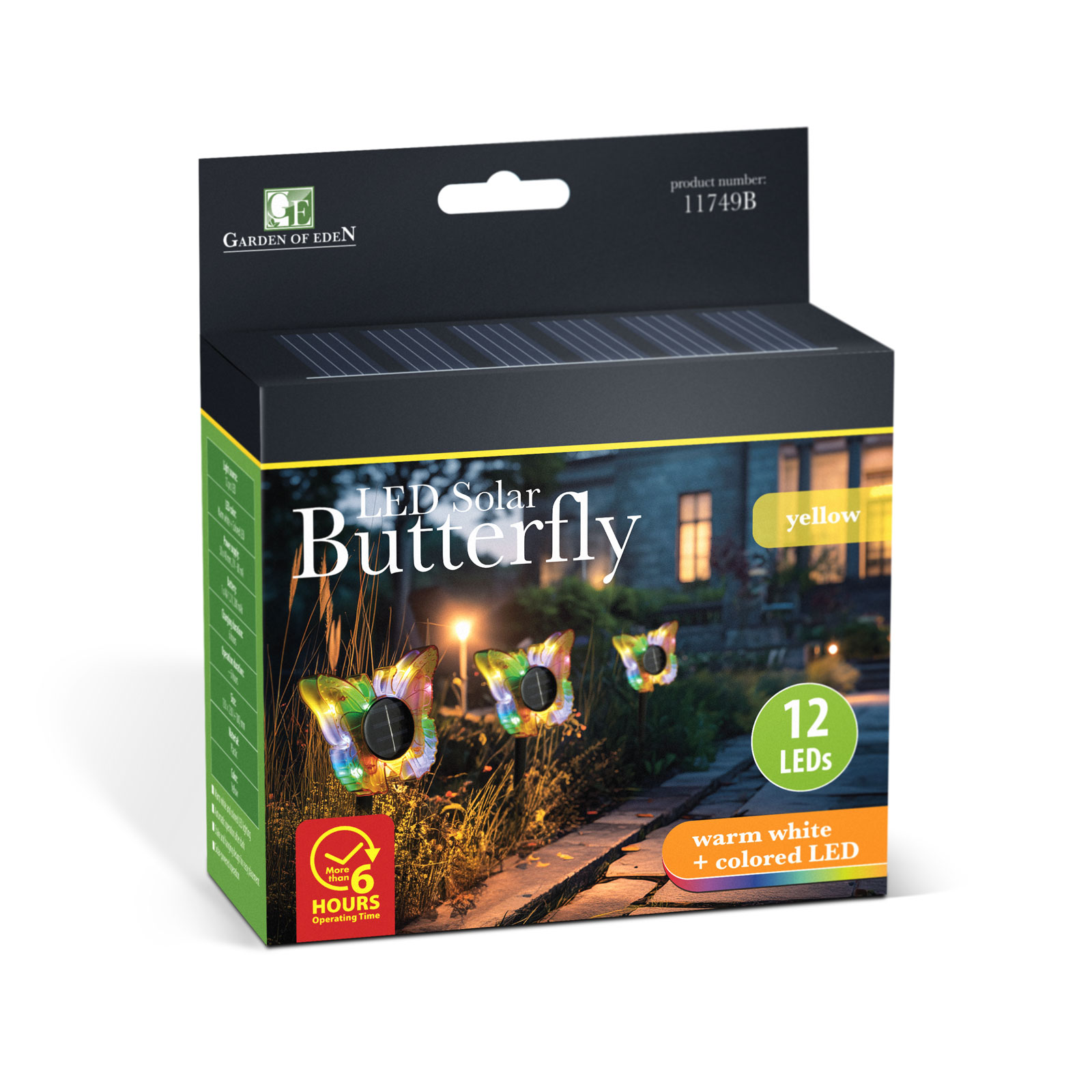 Lampă Solară de Grădină cu Fluture, LED Alb Cald și Multicolor, 35 cm, Galben [3]