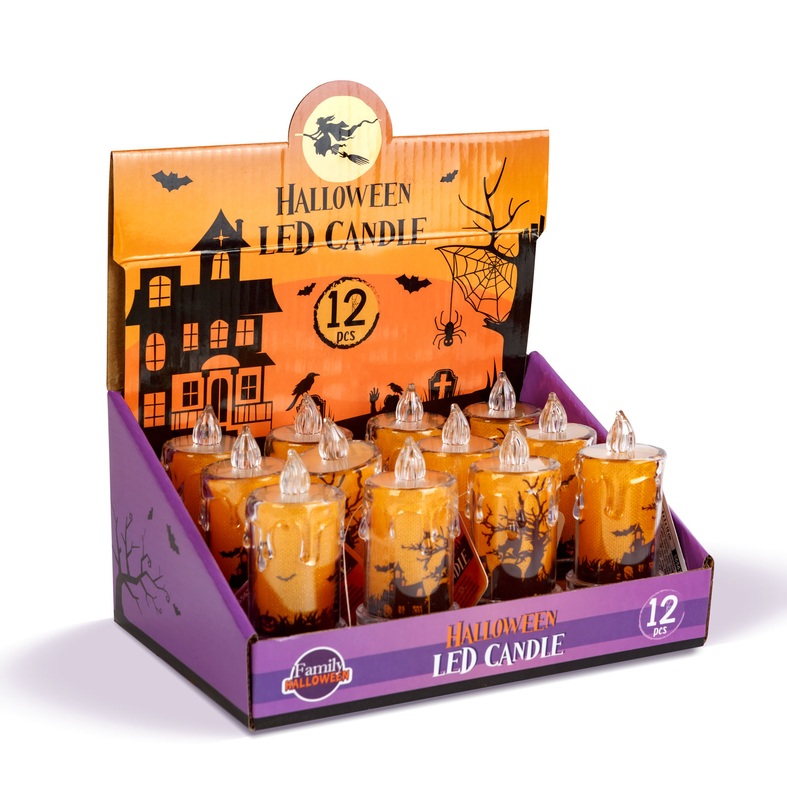 Decor lumânare LED Halloween - liliac - LED portocaliu - 3 x LR1130 - 5 x 5 x 10 cm [3]