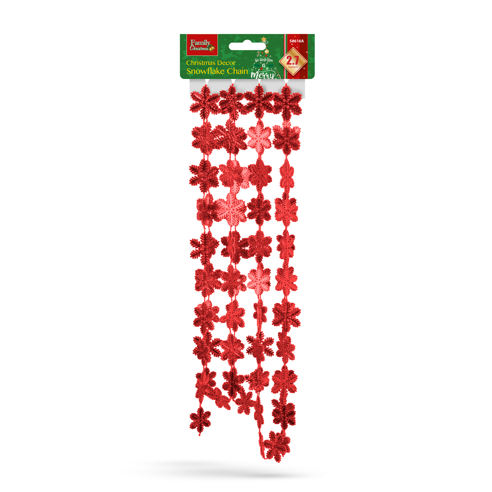 Ghirlandă de Crăciun - fulg de nea - 2,7 m - roșie [3]