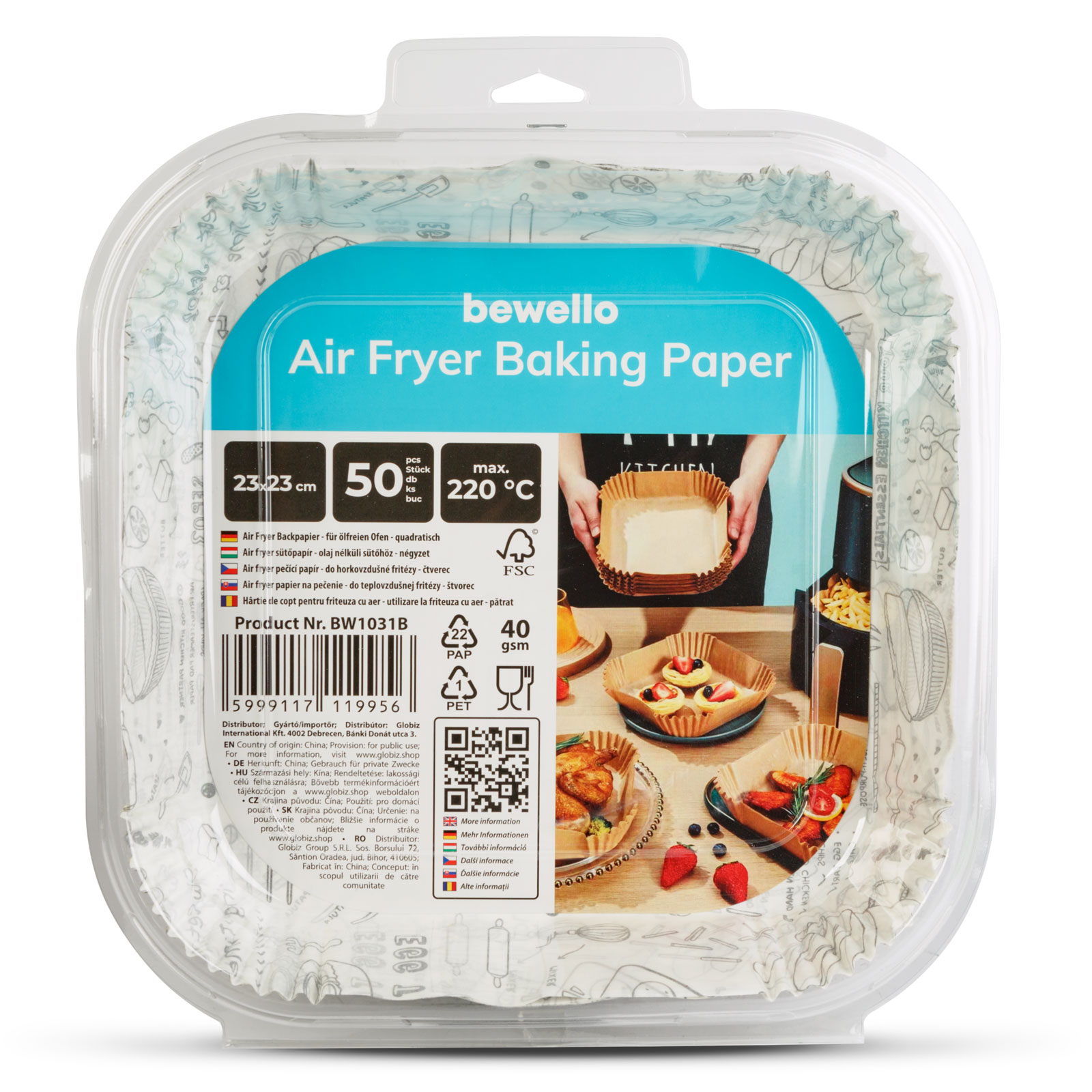 Air fryer baking paper - for oil-free cooking - patterned, square - 23 cm - 50 pcs / pack [3]