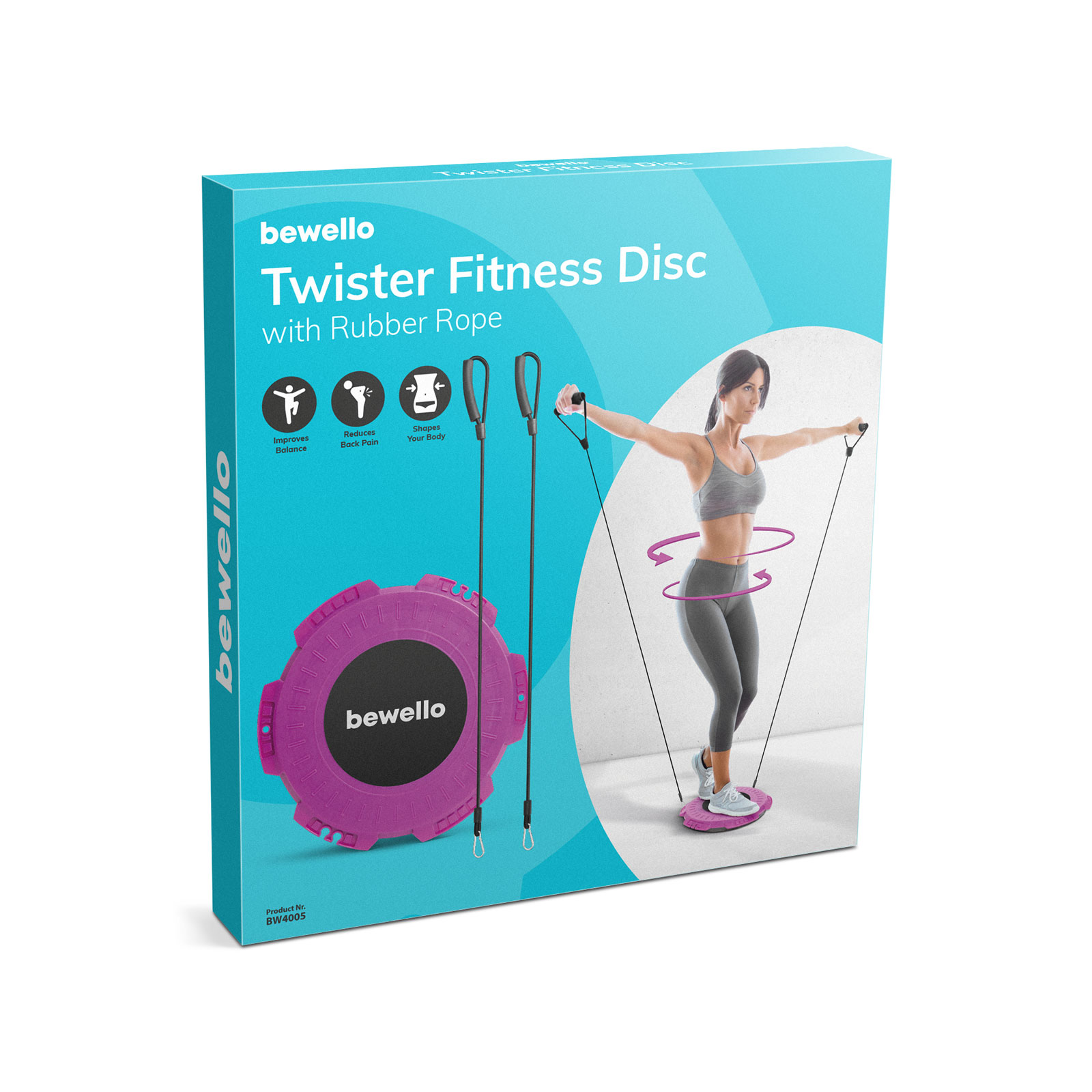 Disc fitness twister rotativ 29 cm, aparat exercitii talie abdomen, disc rotire cu benzi elastice [2]