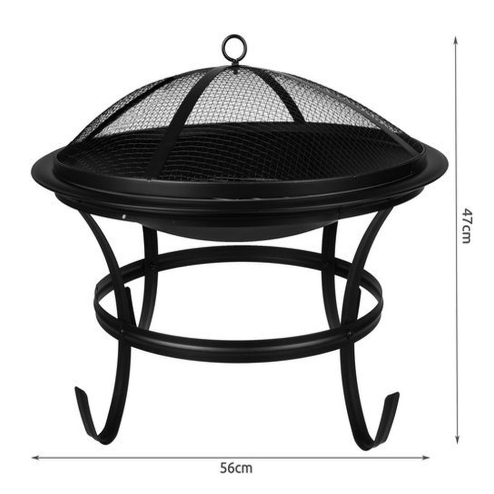 Gratar de gradina cu capac, 56 cm, negru, cu sita si tija, exterior, picnic, BBQ [4]