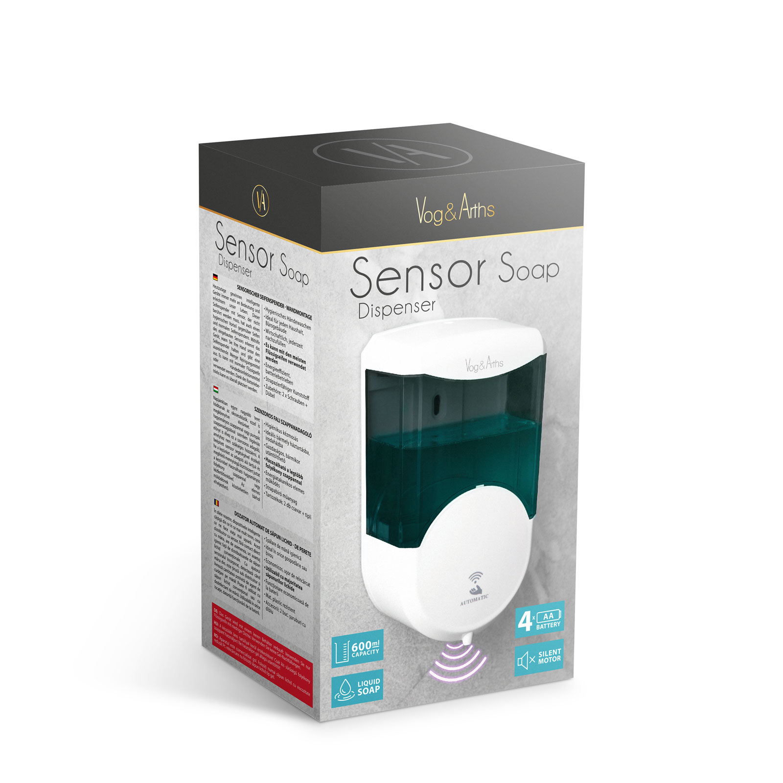 Senzor dozator săpun - 600 ml - perete - baterie - culoare fum [5]