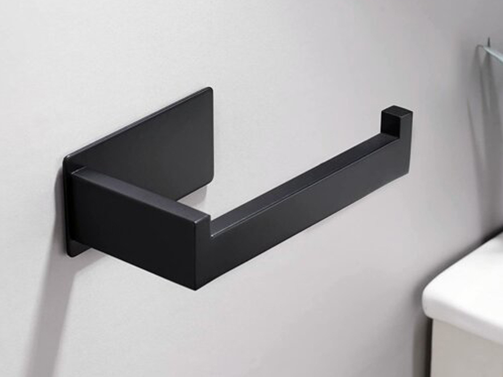 SUPORT HÂRTIE IGIENICĂ NEGRU MAT, OȚEL, FĂRĂ GĂURIRE, MODERN, PENTRU TOALETĂ, LOFT [9]