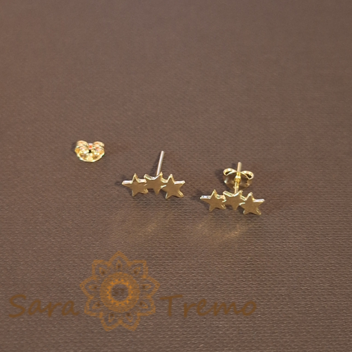 Cercei Micuți cu 3 Inimioare - Placați cu Aur, Prindere Fluturaș [2]