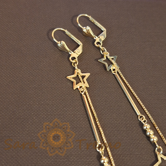 Cercei Placați Romantici și Jucăuși cu Lanțuri și Charmuri Steluțe - 9 cm [3]