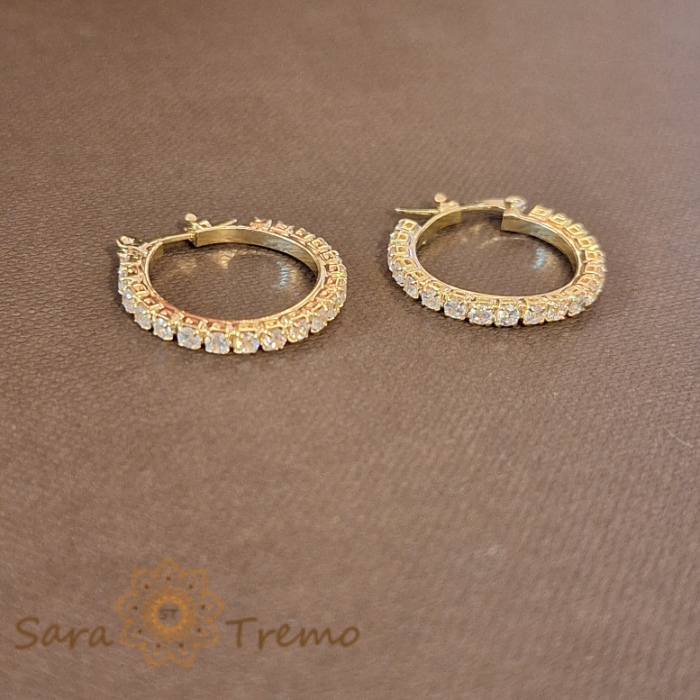 Cercei Creole Mici Luxury cu Zirconia Albe și Ștanță - 2 cm Diametru [4]