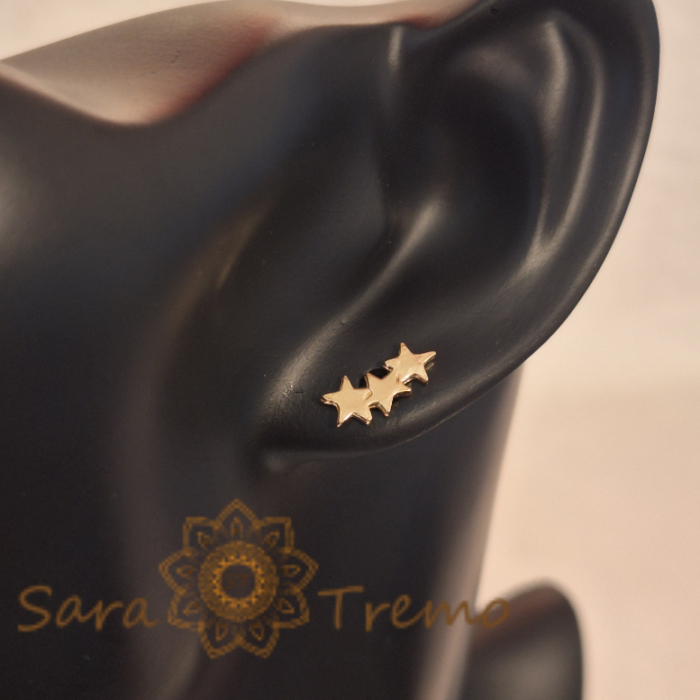 Cercei Micuți cu 3 Inimioare - Placați cu Aur, Prindere Fluturaș [6]