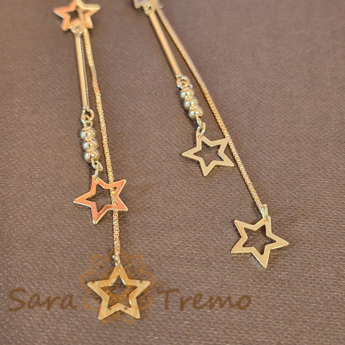 Cercei Placați Romantici și Jucăuși cu Lanțuri și Charmuri Steluțe - 9 cm [2]