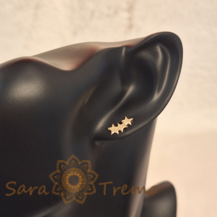 Cercei Micuți cu 3 Inimioare - Placați cu Aur, Prindere Fluturaș [5]