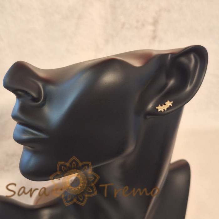 Cercei Micuți cu 3 Inimioare - Placați cu Aur, Prindere Fluturaș [4]