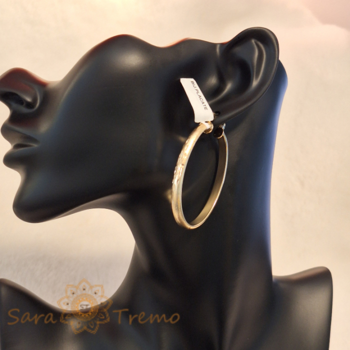 Cercei Luxury Ovali cu Ștanță - Placare Mată și Floare Delicată, 5 cm [3]