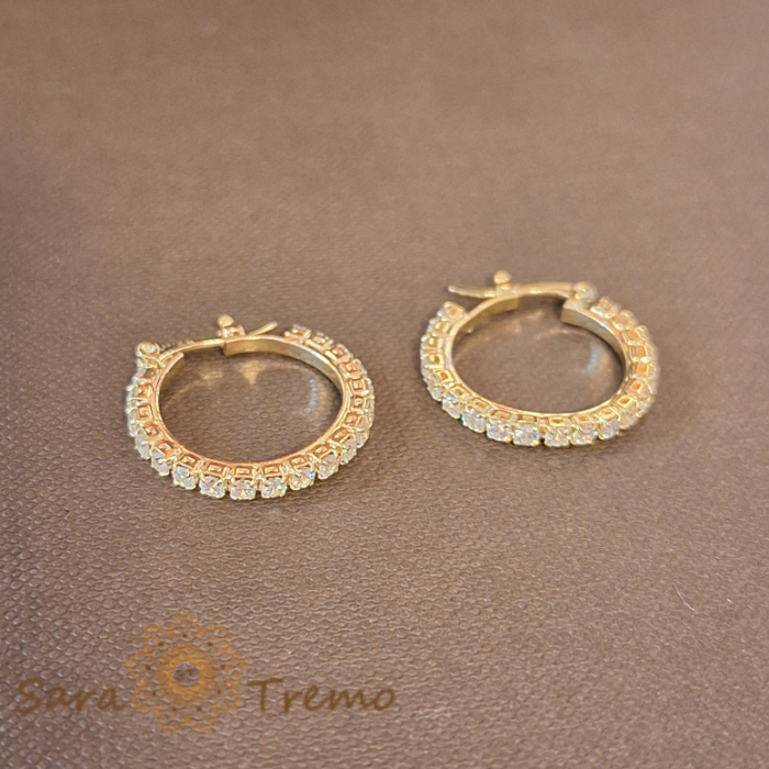 Cercei Creole Mici Luxury cu Zirconia Albe și Ștanță - 2 cm Diametru [2]