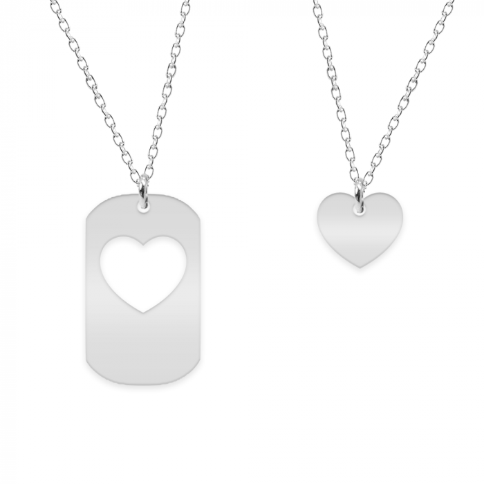 Aimer - Set coliere personalizate pentru cuplu cu dog tag si inima din argint 925 [2]