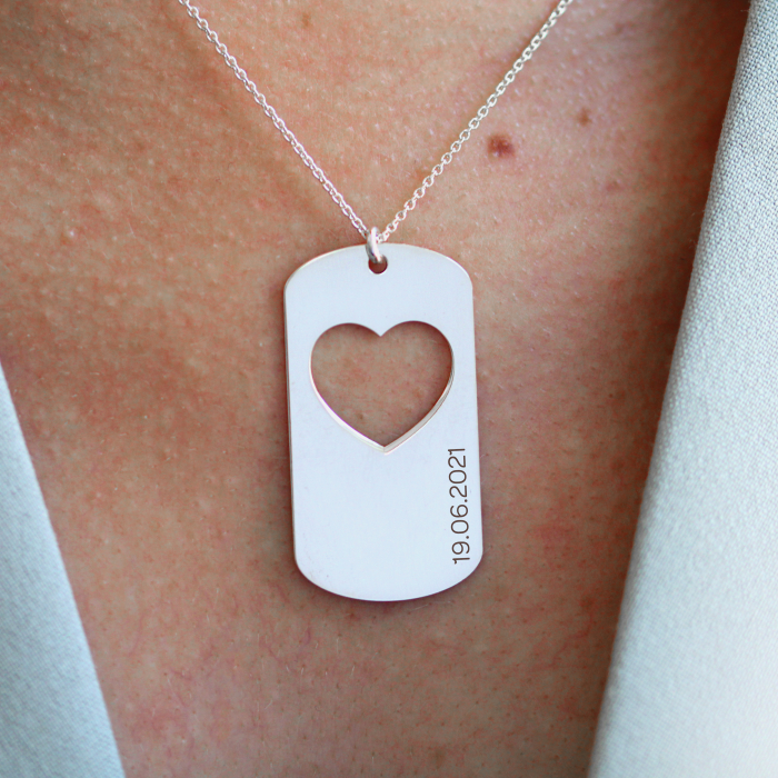 Aimer - Set coliere personalizate pentru cuplu cu dog tag si inima din argint 925 [3]