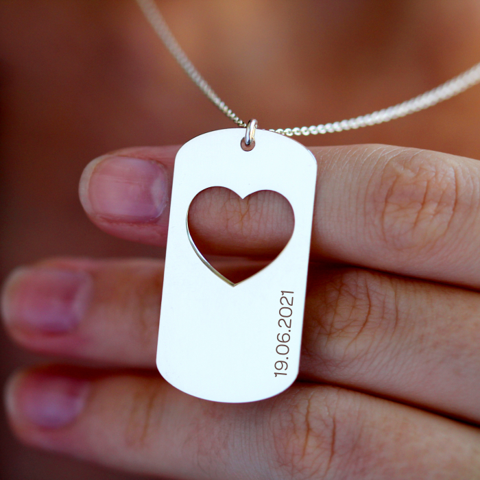Aimer - Set coliere personalizate pentru cuplu cu dog tag si inima din argint 925 [4]