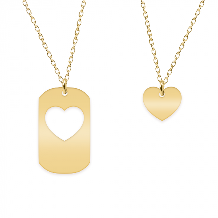 Aimer - Set coliere personalizate pentru cuplu cu dog tag si inima din argint 925 placat cu aur galben 24K [2]