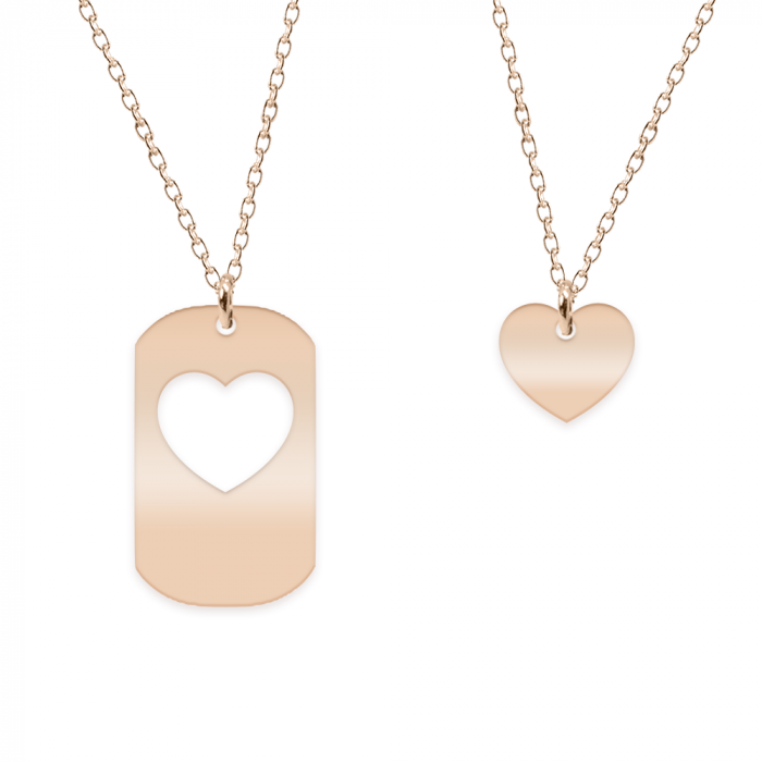 Aimer - Set coliere personalizate pentru cuplu cu dog tag si inima din argint 925 placat cu aur roz [2]