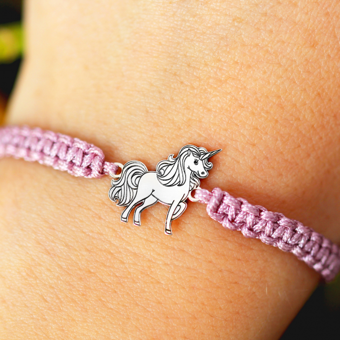 Bratara snur impletit si unicorn din argint 925 placat cu aur roz [3]
