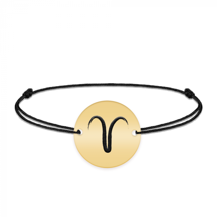 Bratara snur si banut argint 925 placat cu aur galben 24K personalizat cu semn zodiacal Berbec [2]