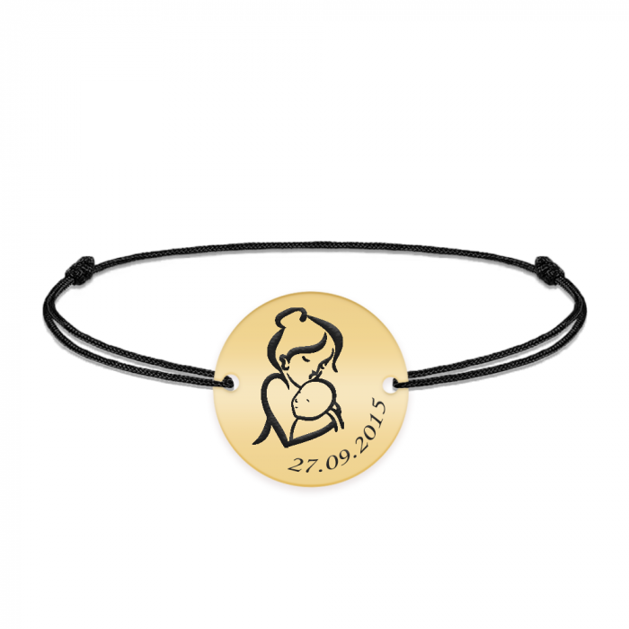 Ami - Bratara personalizata snur banut Mama si Bebe din argint 925 placat cu aur galben 24K [2]